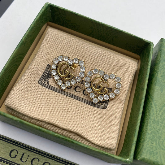 2025 Fashion double heart-shaped rhinestone earrings