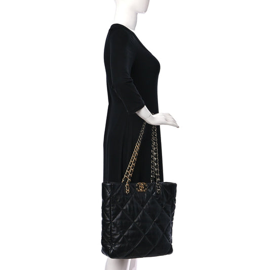 2025 Bag Lambskin Quilted CC 19 Shopping Bag Black