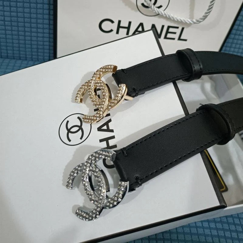 2025 2 Colors  Double C Diamond Black Leather Belt