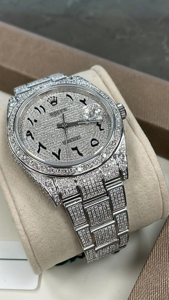44mm Datejust watch, fully set with diamonds, 2015 model, quartz watch, water resistant to 20 meters.