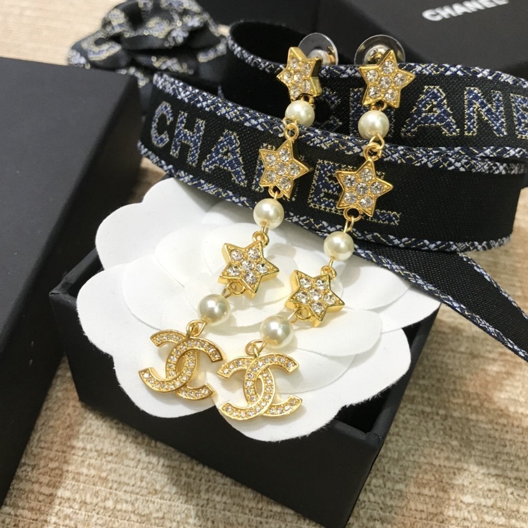 2025 Luxury Pearl Rhinestone Star Pendant Earrings