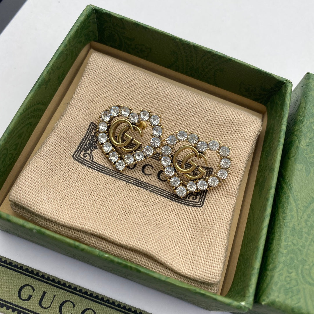 2025 Fashion double heart-shaped rhinestone earrings
