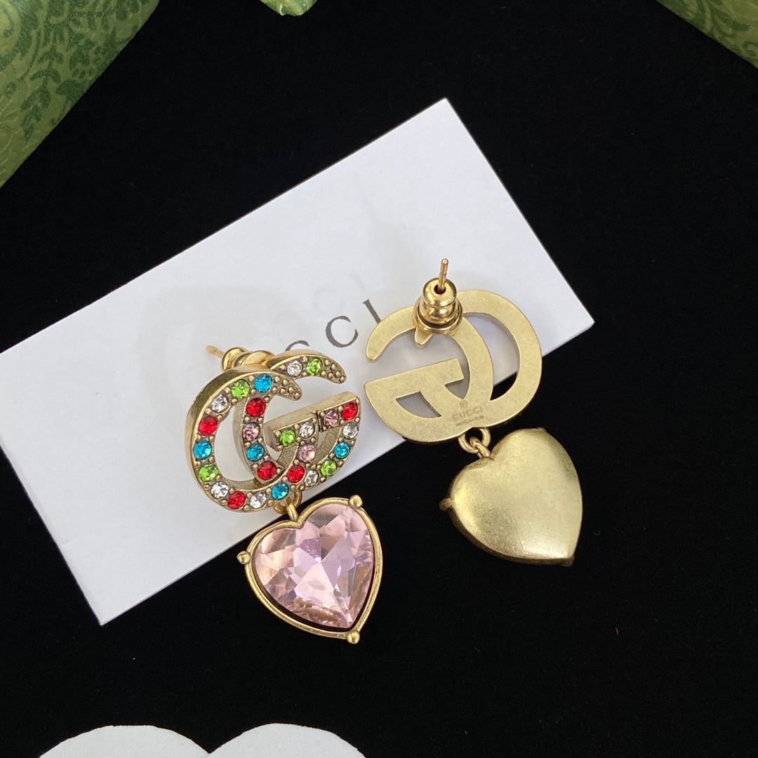 2025 Fashion Double Heart rhinestone earrings
