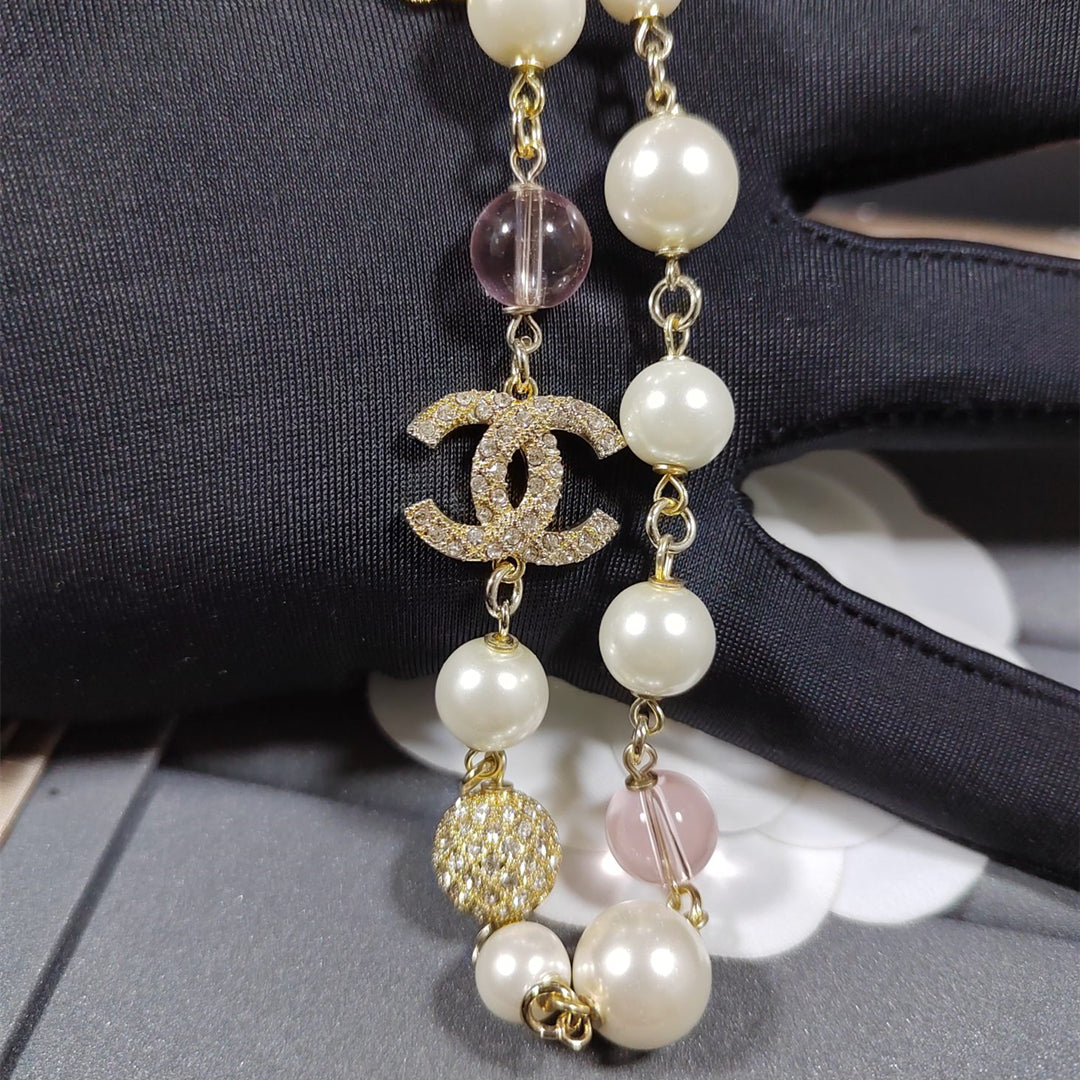2025 Double Rhinestone Pearl Clavicle Necklace