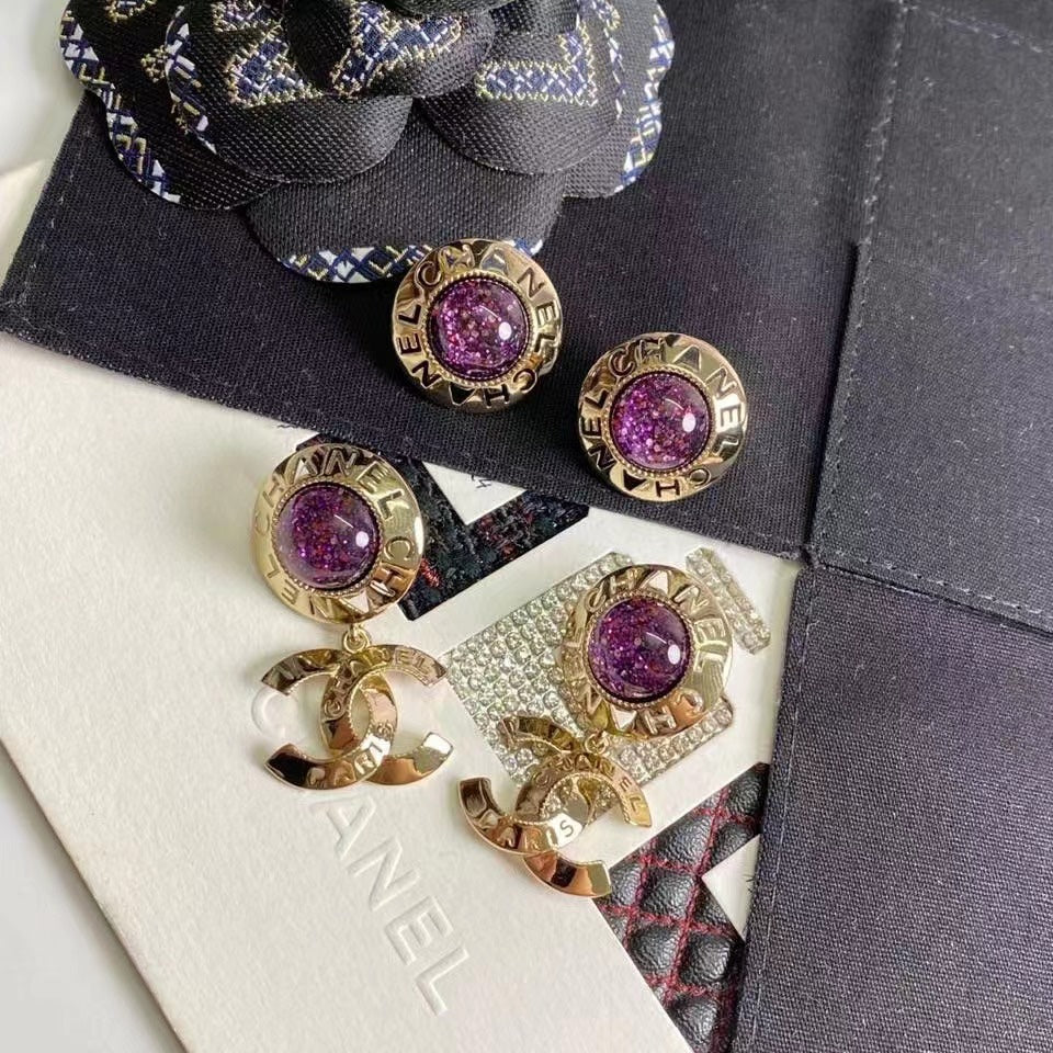 2025 Fashion CC Round Rhinestone Dangle Earrings