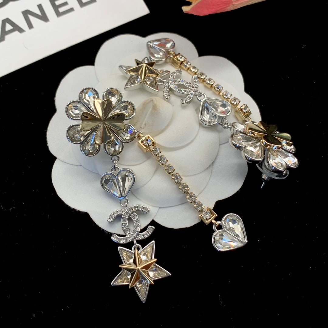 2025 Fashion Rhinestone Star Heart Dangle Earrings