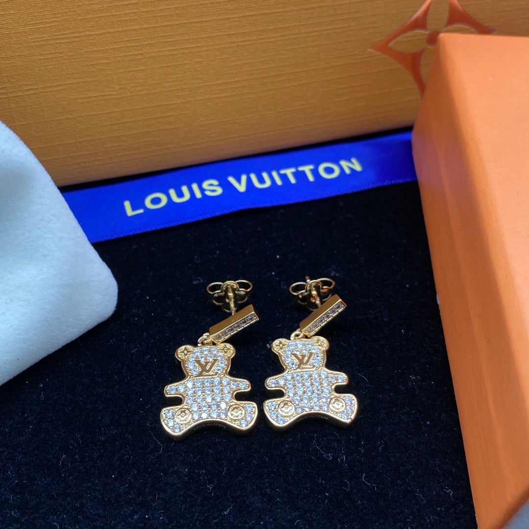2025 Full Diamond Bear Drop Earrings