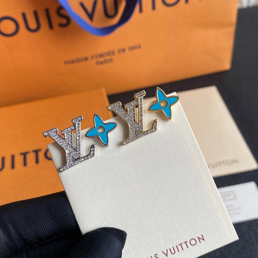 2025 Blue Flower Letter Stud Earrings