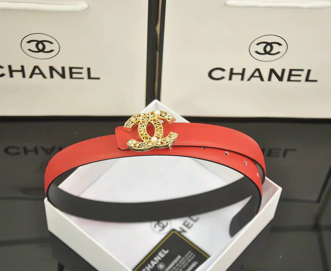 2025 6-color   double C hollow-out LOGO pearl belt