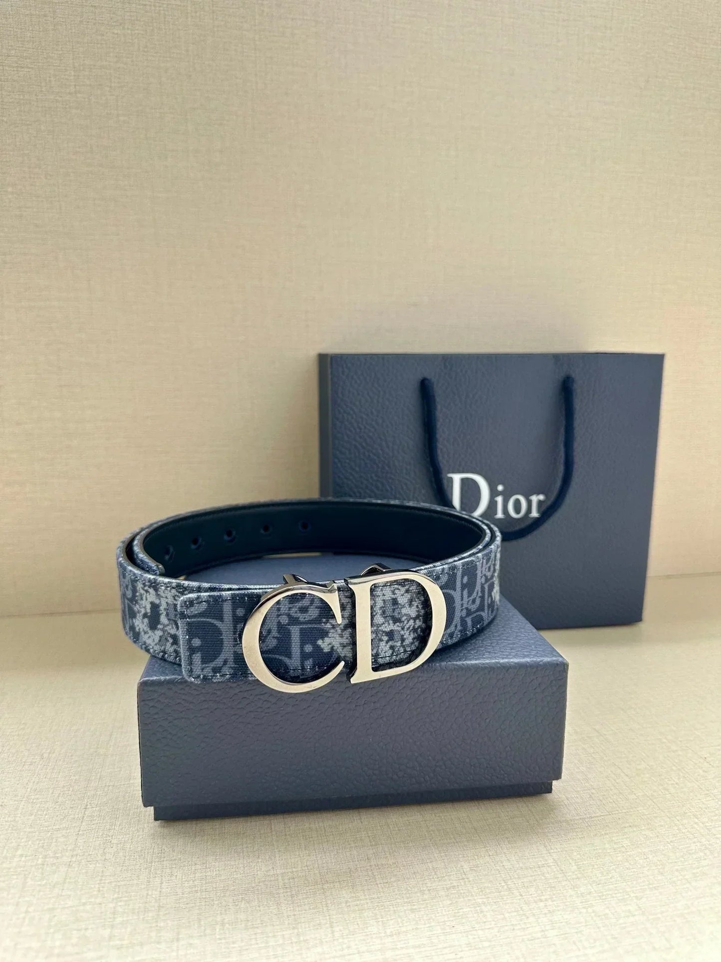 2025 belt Double-sided belt 35mm blue denim and smooth cowhide belt
