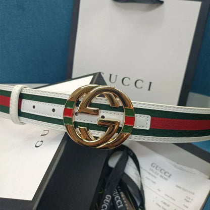 2025 3 Colors Double G Stripe Leather Belt