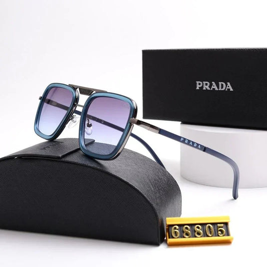 2025 Unisex Double Bridge Metal Square Sunglasses 68805