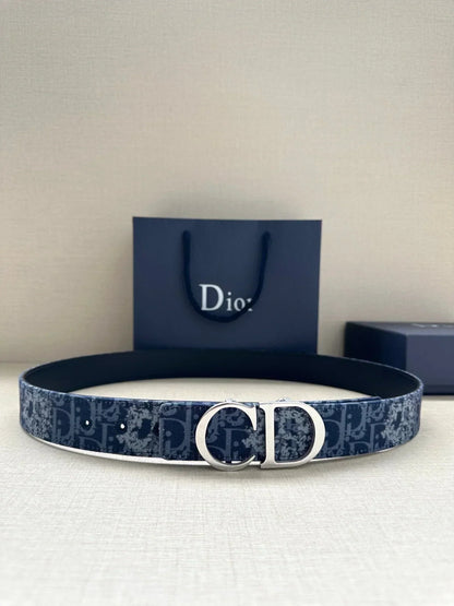 2025 belt Double-sided belt 35mm blue denim and smooth cowhide belt