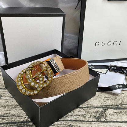 2025 4 Colors  double-G rhinestone double-sided lychee pattern belt