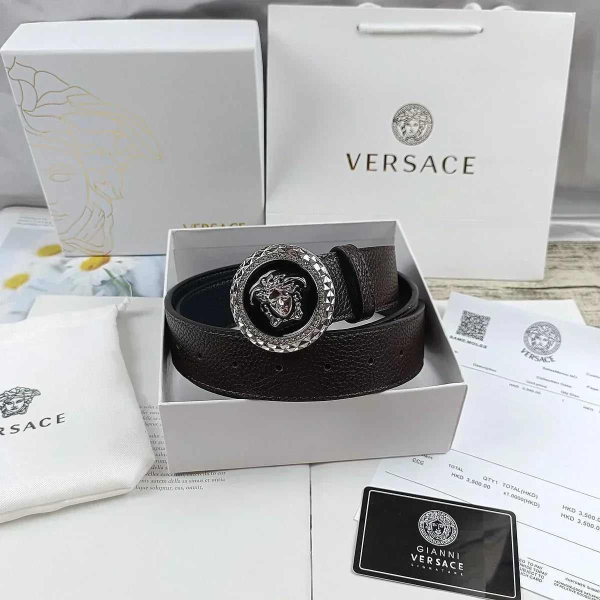 2025 4 Colors   lion head double-sided lychee pattern belt