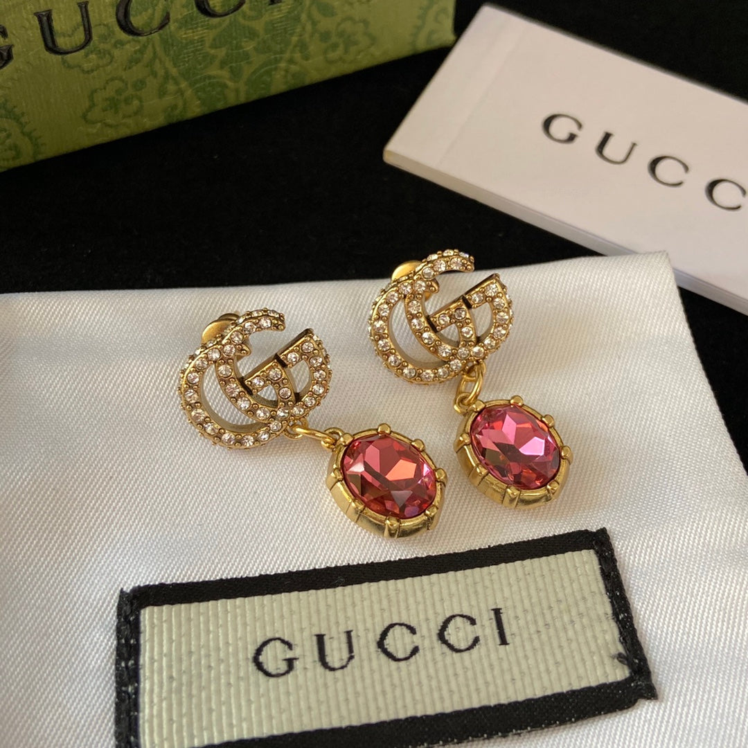 2025 Double G Pink Diamond Drop Earrings