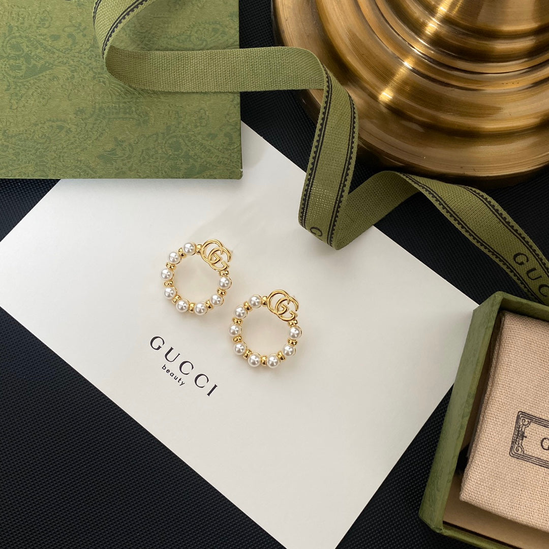 2025 Pearl Letter Hoop Earrings