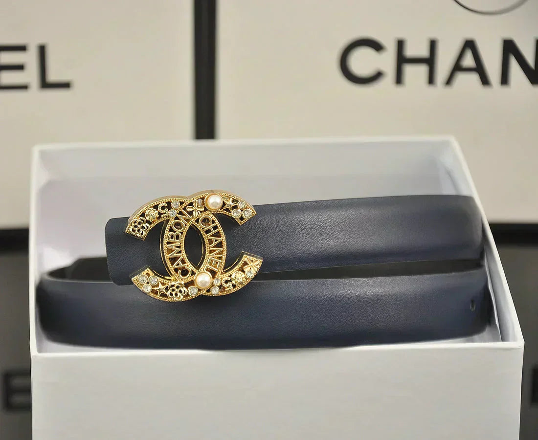 2025 6-color   double C hollow-out LOGO pearl belt