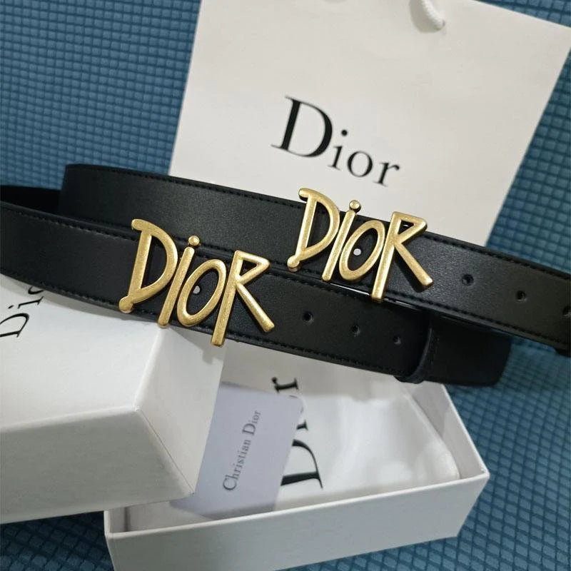 2025 Four Character Black Leather Belt