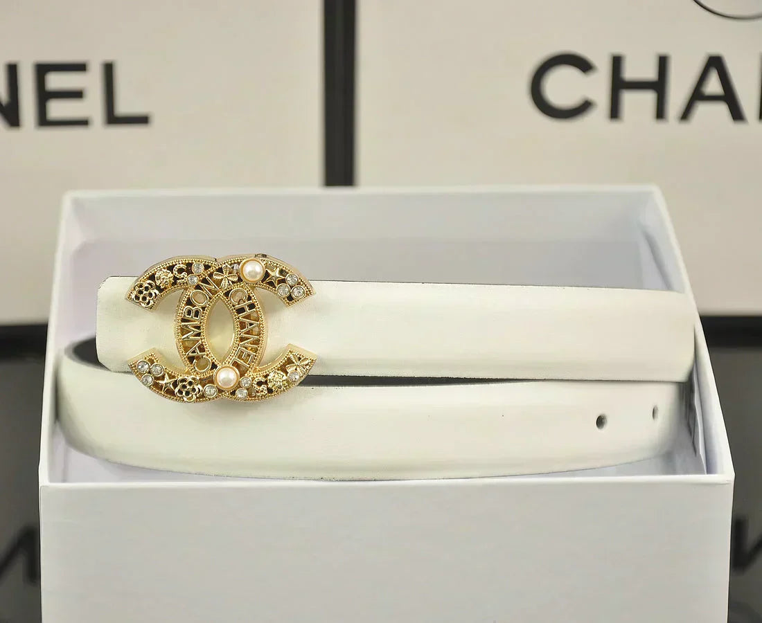 2025 6-color   double C hollow-out LOGO pearl belt