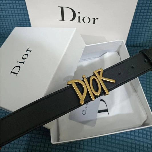 2025 Four Character Black Leather Belt