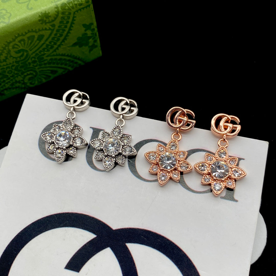 2025 Crystal Diamond Flowers Letters Earrings