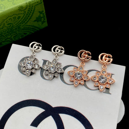 2025 Crystal Diamond Flowers Letters Earrings