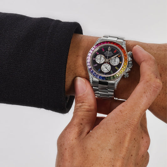 2025 Watch Daytona 116599RBOW 'Rainbow' White Gold Black Dial Sapphire Bezel (2023)