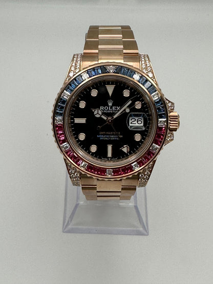 2025 Watch GMT-Master II 1267555SARU 'SARU' Rose Gold Black Dial Diamond Bezel
