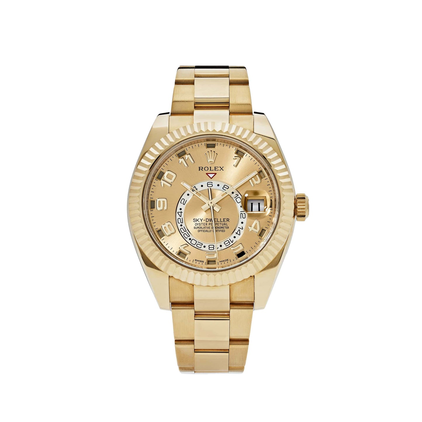 2025 Watch Sky-Dweller 326938 Yellow Gold Champagne Dial Arabic Numerals (2020)
