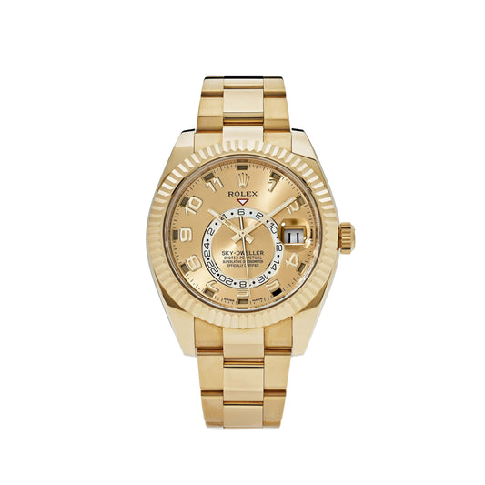 2025 Watch Sky-Dweller 326938 Yellow Gold Champagne Dial Arabic Numerals (2020)