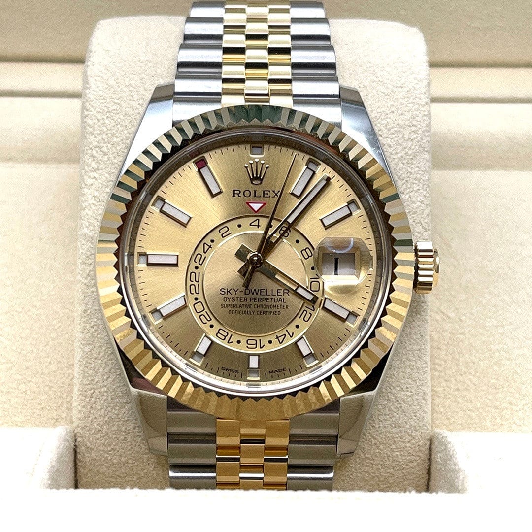 2025 Watch Sky-Dweller 326933 Stainless Steel Yellow Gold Champagne Dial