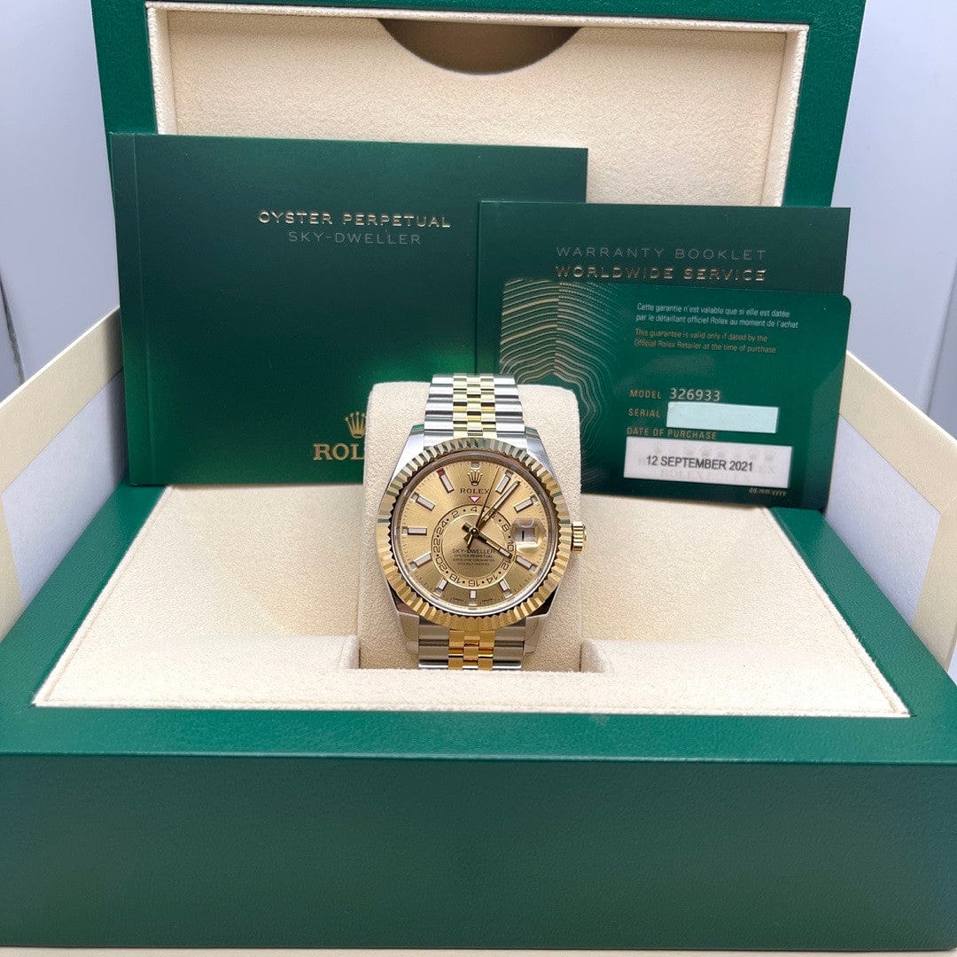 2025 Watch Sky-Dweller 326933 Stainless Steel Yellow Gold Champagne Dial